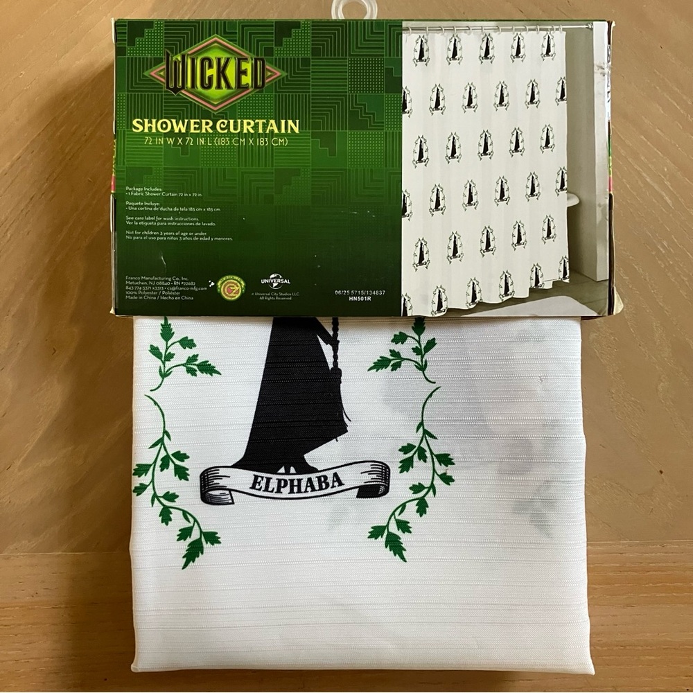 WICKED Movie Elphaba Fabric Shower Curtain 72 x 72 Inches NEW NIB